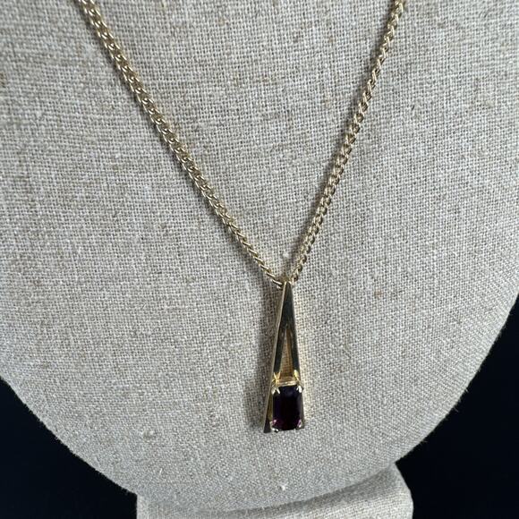 Vtg AVON 4 Pcs Set Purple Rhinestone Gold Tone Bracelet Necklace Earrings Ring - Picture 6 of 16